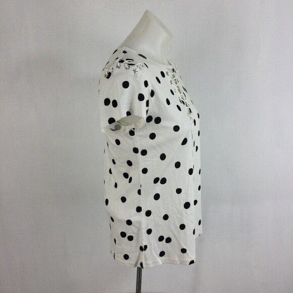 Generation Love Top Hugo Polka Dot Lace Up Linen blend Blouse White black Small - Picture 4 of 8